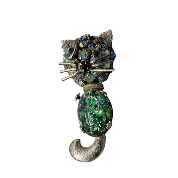 Warner Iconic Cat Brooch Rhinestone Face Whiskers Transparent Glitter Belly - Picture 1 of 16
